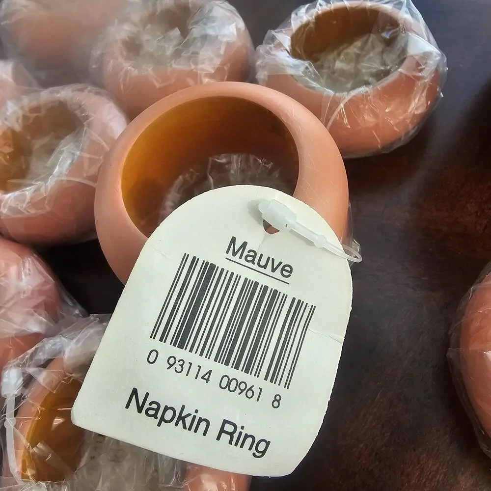 Vintage 90s Terracotta Color Wooden Napkin Rings Set of 12